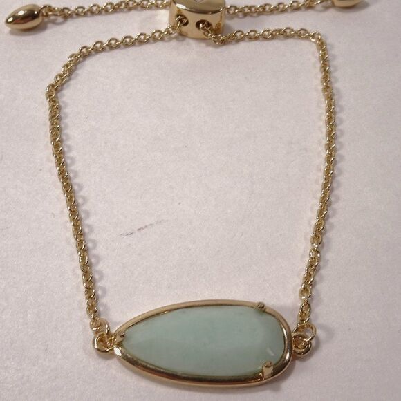 Anthropologie Mint Stone Resin Oval Gold Snake Chain Slider Bracelet NWOT $58.00 - Picture 2 of 7